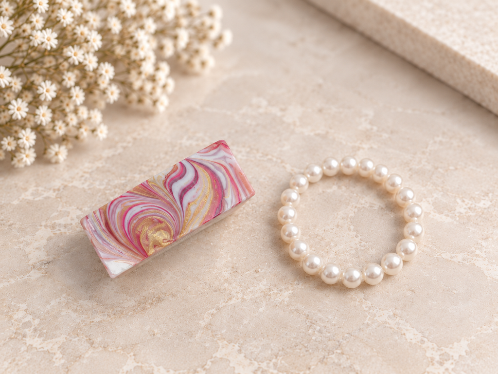 Strawberry & Champagne Soap + Mother of Pearl Bracelet
