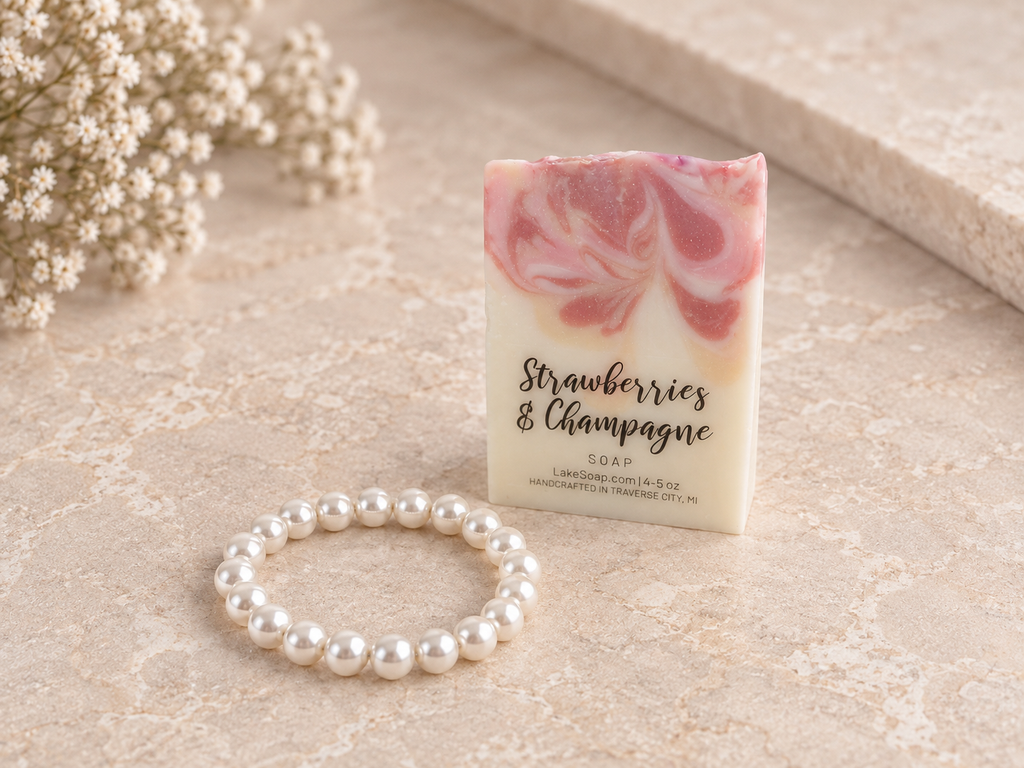 Strawberry & Champagne Soap + Mother of Pearl Bracelet