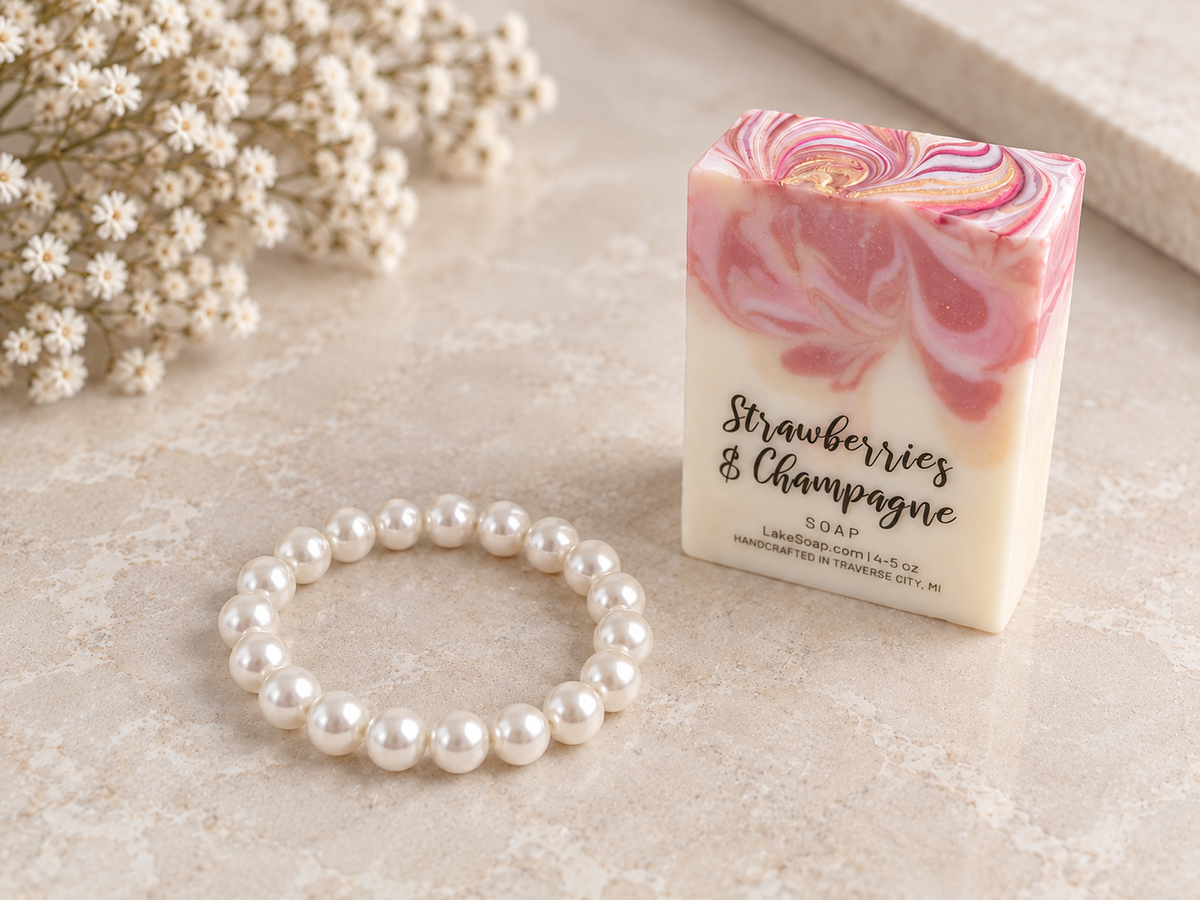 Strawberry & Champagne Soap + Mother of Pearl Bracelet